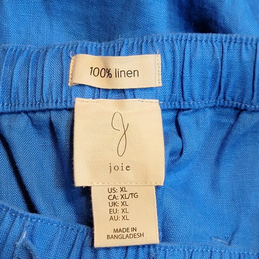 Joie Linen Wide Leg Pull On Cropped Pants Elastic Tie Waist Royal Blue XL - Picture 9 of 12